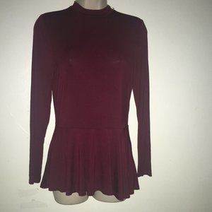 Modcloth High Neck Peplum Knit Top Size S Burgundy